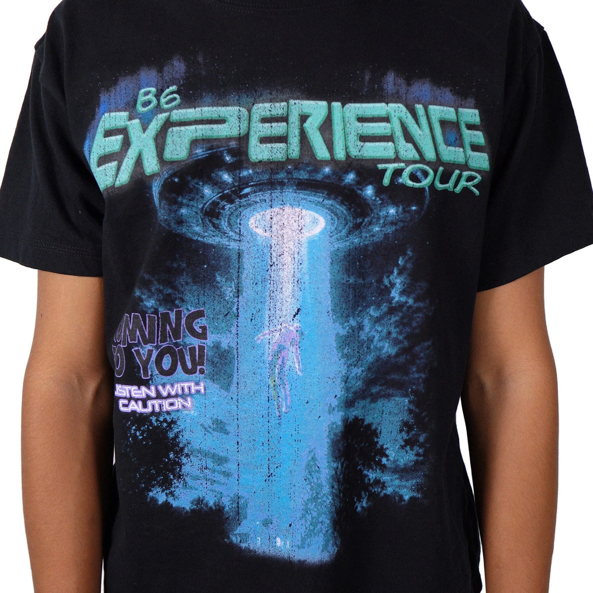 LISTENWITHCAUTION TEE front print detail
